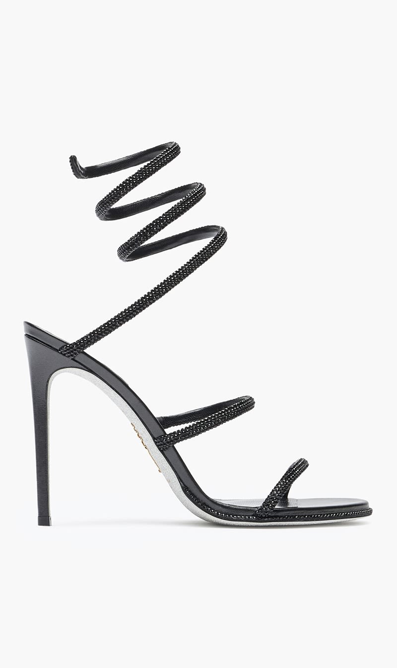 

Rene Caovilla Black Serpent Leather Sandal for Women | The Deal Outlet