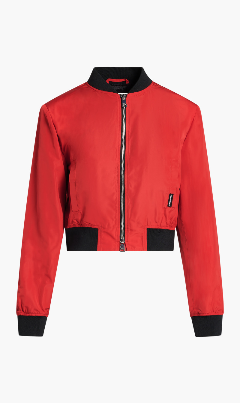 

Karl Lagerfeld Red Cropped Bomber W/shoulder Pads for Women | The Deal Outlet