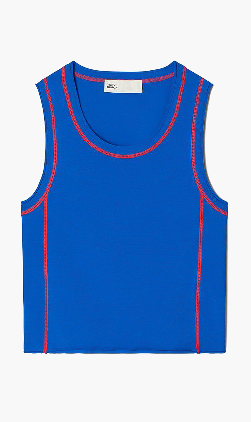 

Tory Burch Blue Viscose Cropped Knit Tank Top for Women | The Deal Outlet