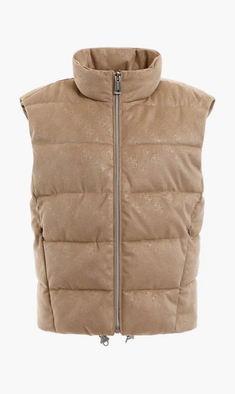 

Guess Beige Jole Suede Puffer Vest for Women | The Deal Outlet