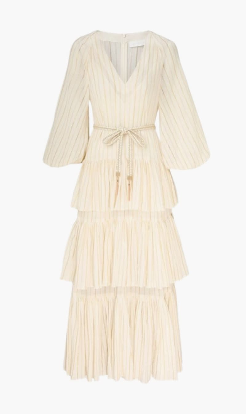 

Zimmermann White Waverly Tiered Midi Dress for Women | The Deal Outlet