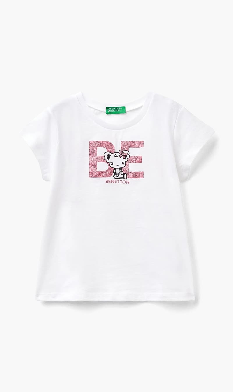 White United Colors Of Benetton Yellow Organic Cotton Printed T-shirt for Girls