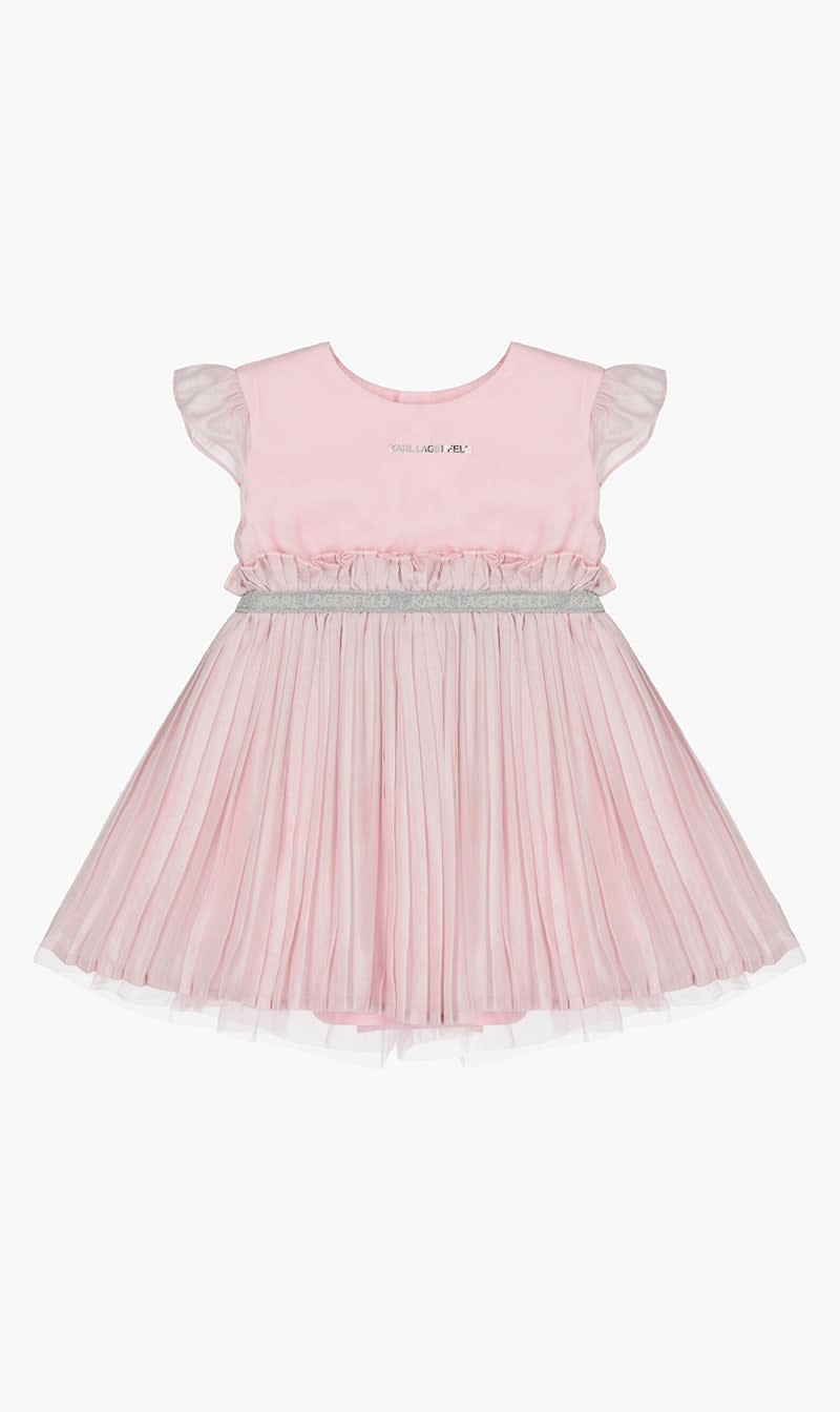 Karl Lagerfeld Pink Logo Pleated Dress for Girls
