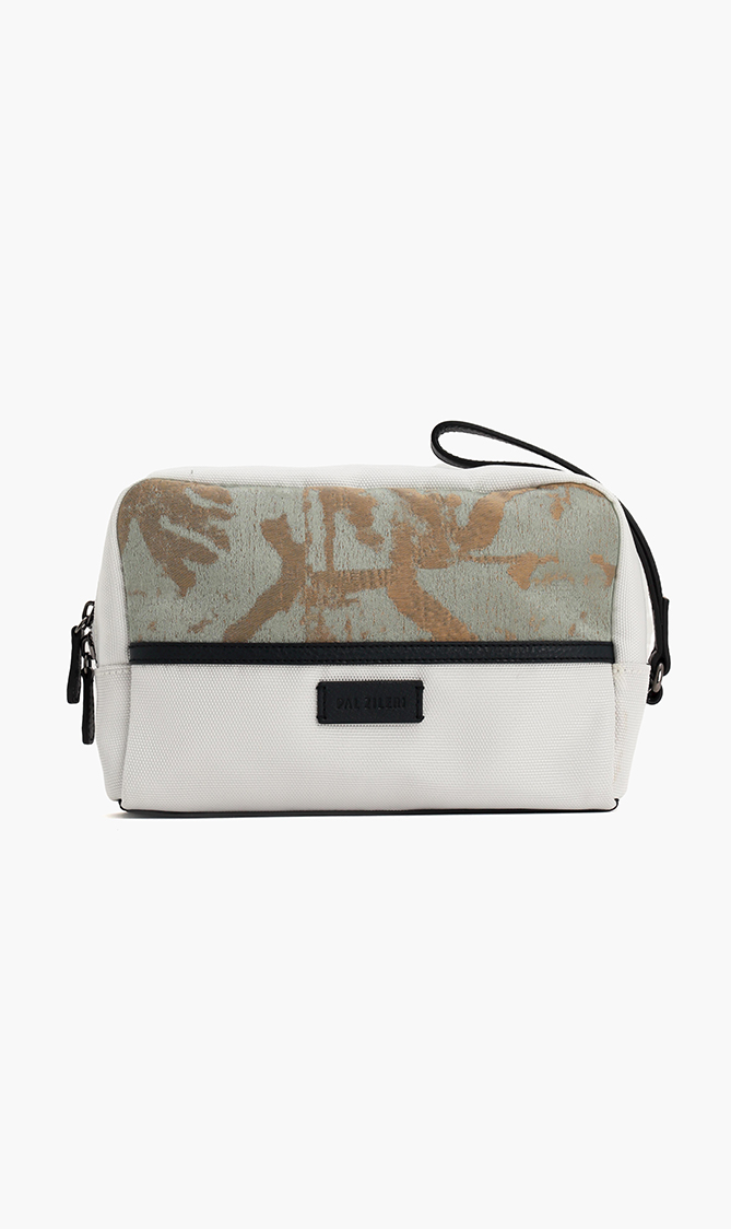 

Leather Trim Canvas Wash Bag, White