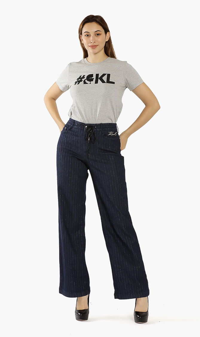 Stripes Wide Legs Jeans, Blue