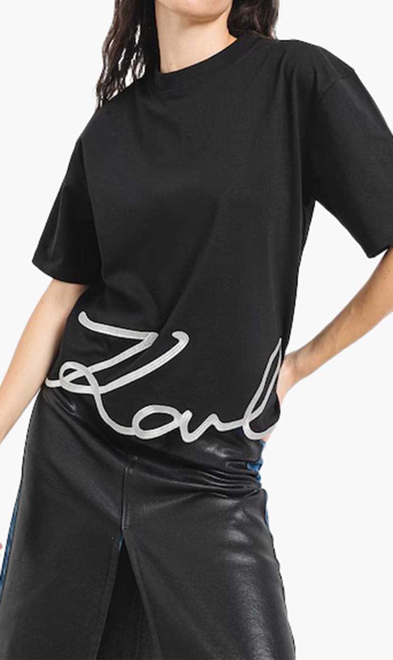 

Karl Lagerfeld Black Karl Signature-hem T-shirt for Women | The Deal Outlet