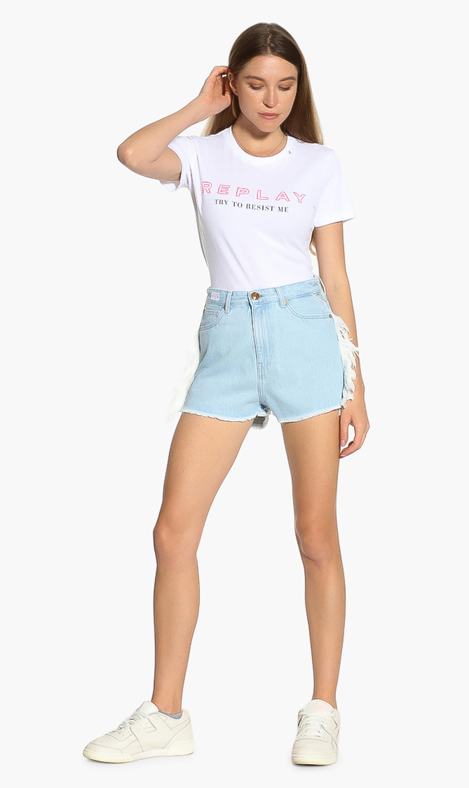 

Frayed Trim Denim Shorts, Blue