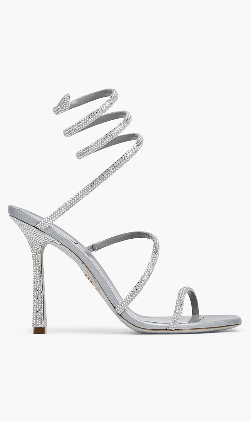 

Rene Caovilla Silver Cleo Crystal Embellished Sandals for Women | The Deal Outlet