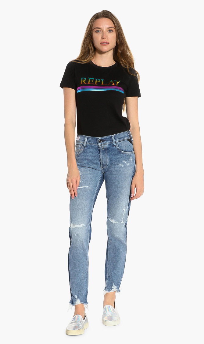 

Ripped Straight Cut Jeans, Blue