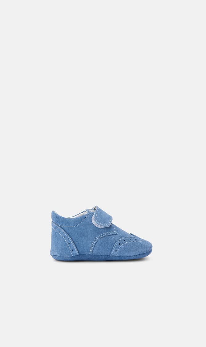 

Babywalker Blue Suede Leather Single Strap Velcro Brogues for Girls | The Deal Outlet