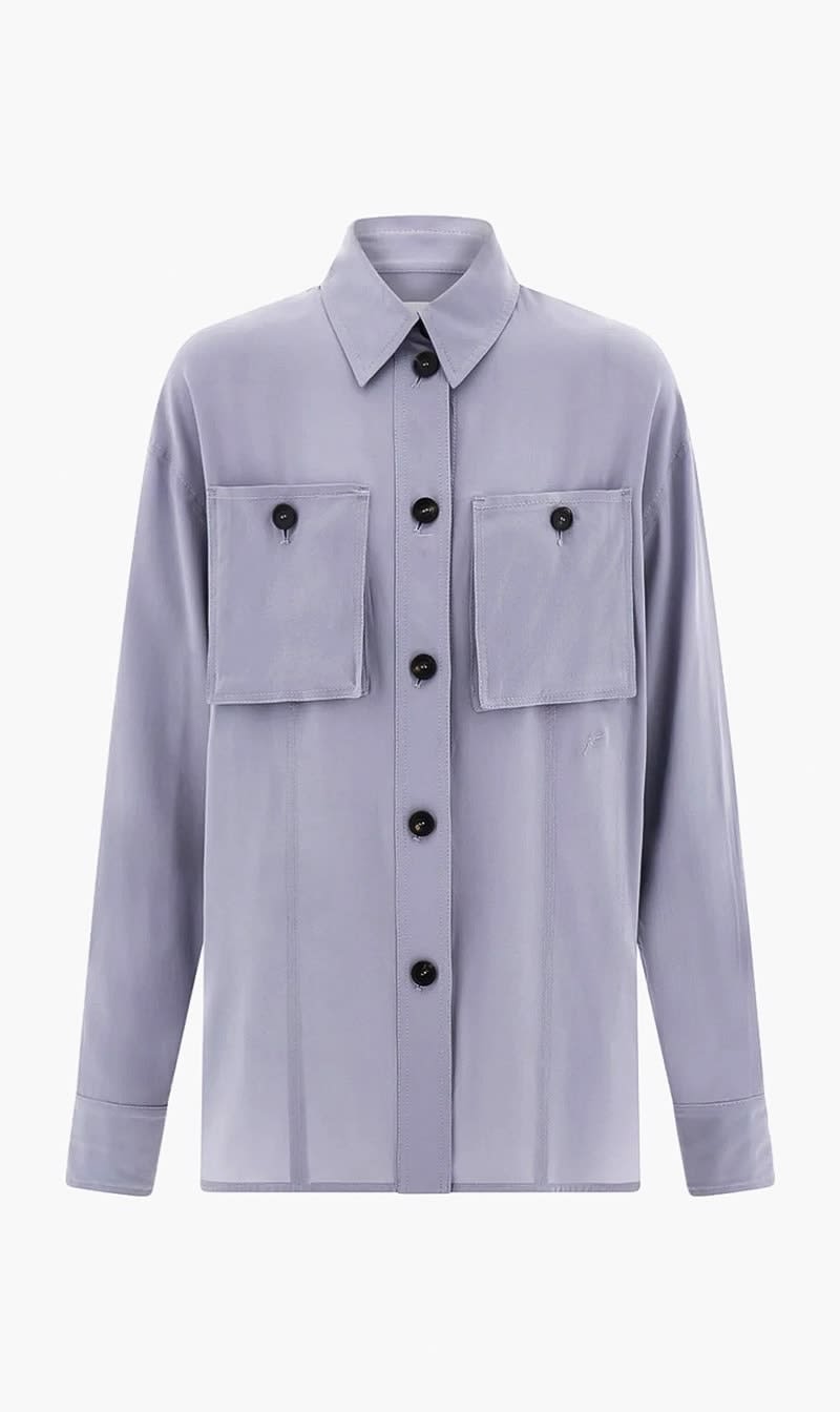 Ferragamo Grey Long Sleeved Button Up Silk Shirt for Women