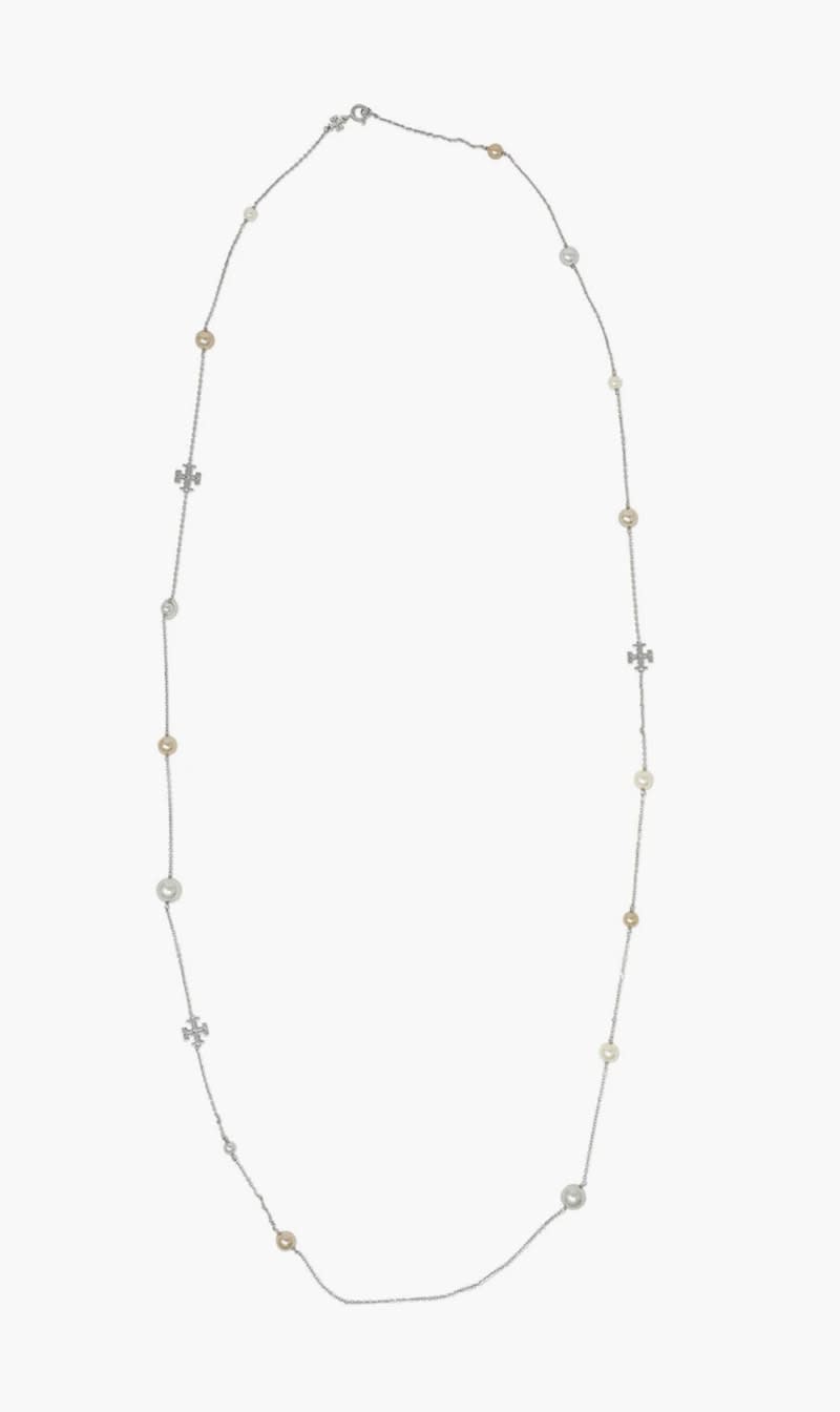 

Tory Burch Silver Kira Pearl Necklace for Women | The Deal Outlet