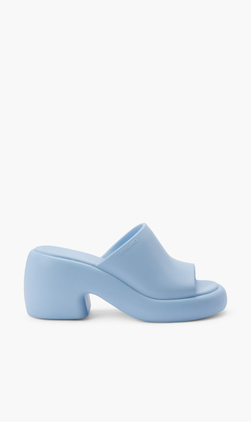 

Salvatore Ferragamo Blue Deva Rubber Mule for Women | The Deal Outlet