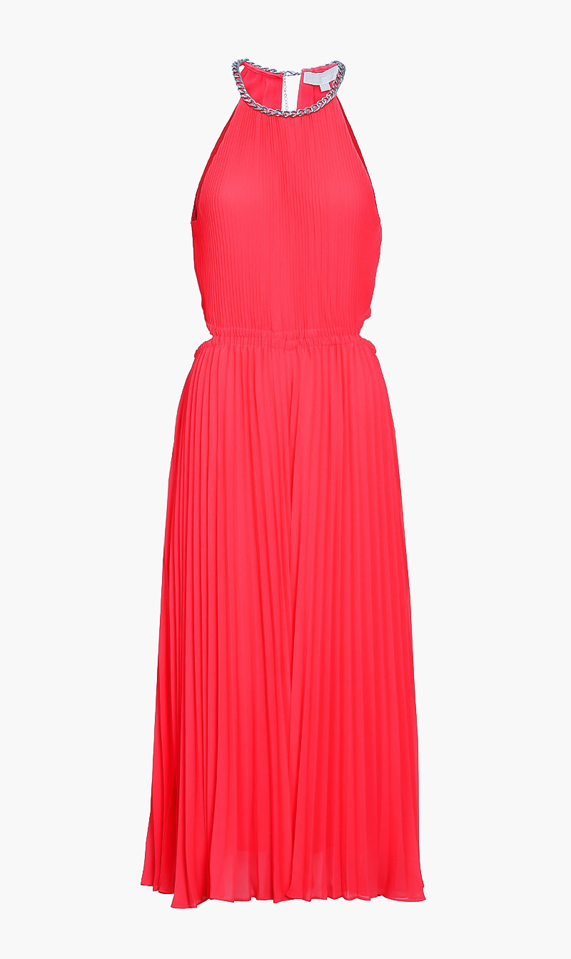 

Michael Kors Pink Pleated Georgette Cutout Dress for Women | The Deal Outlet