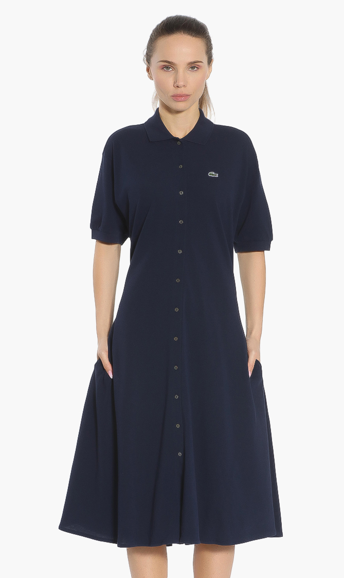 

Lacoste Blue Cotton Belted Polo Dress for Women | The Deal Outlet
