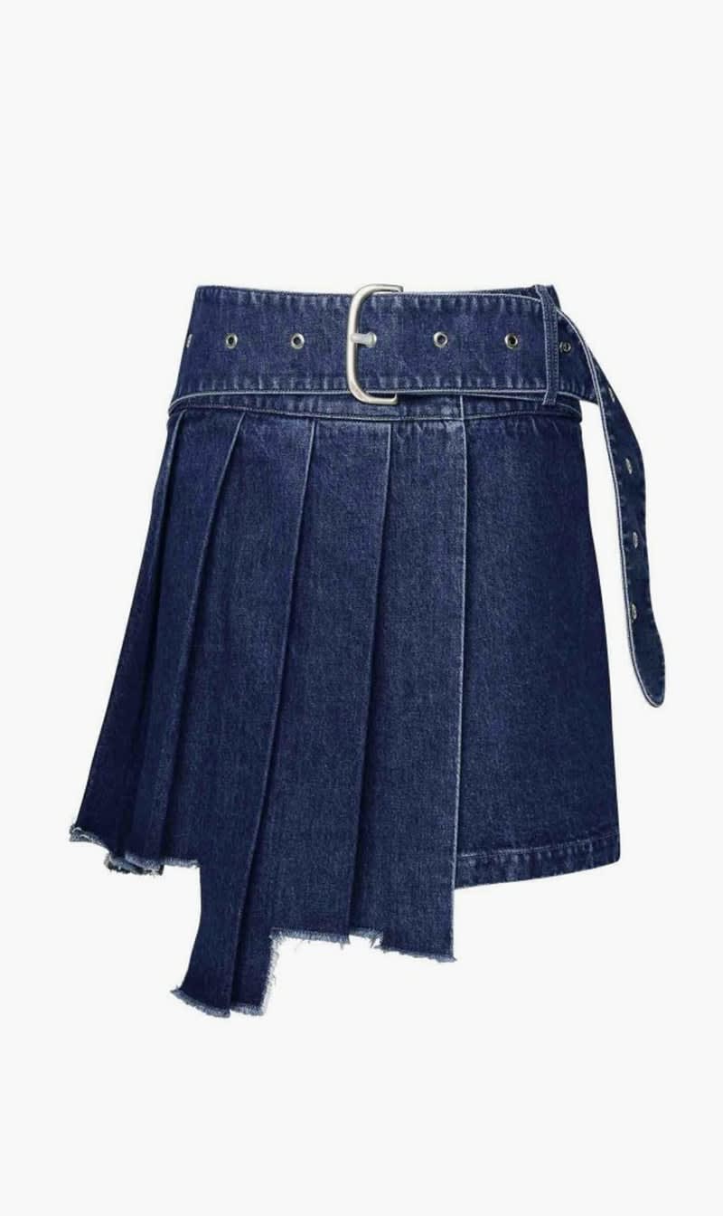 

Off-white Blue Pleated Asymmetric Denim Skirt for Women | The Deal Outlet