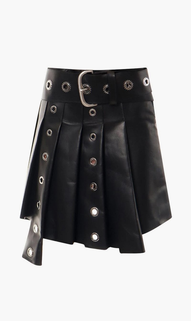 

Off-white Black Midi Pleated Leather Skirt for Women