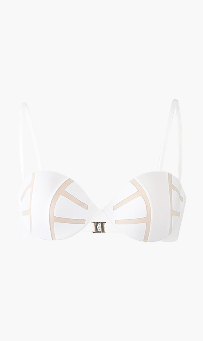 

Mesh Cut-out Bikini Top, White