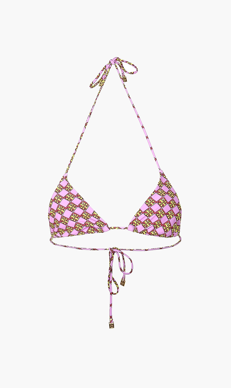 

Printed String Bikini Top, Purple