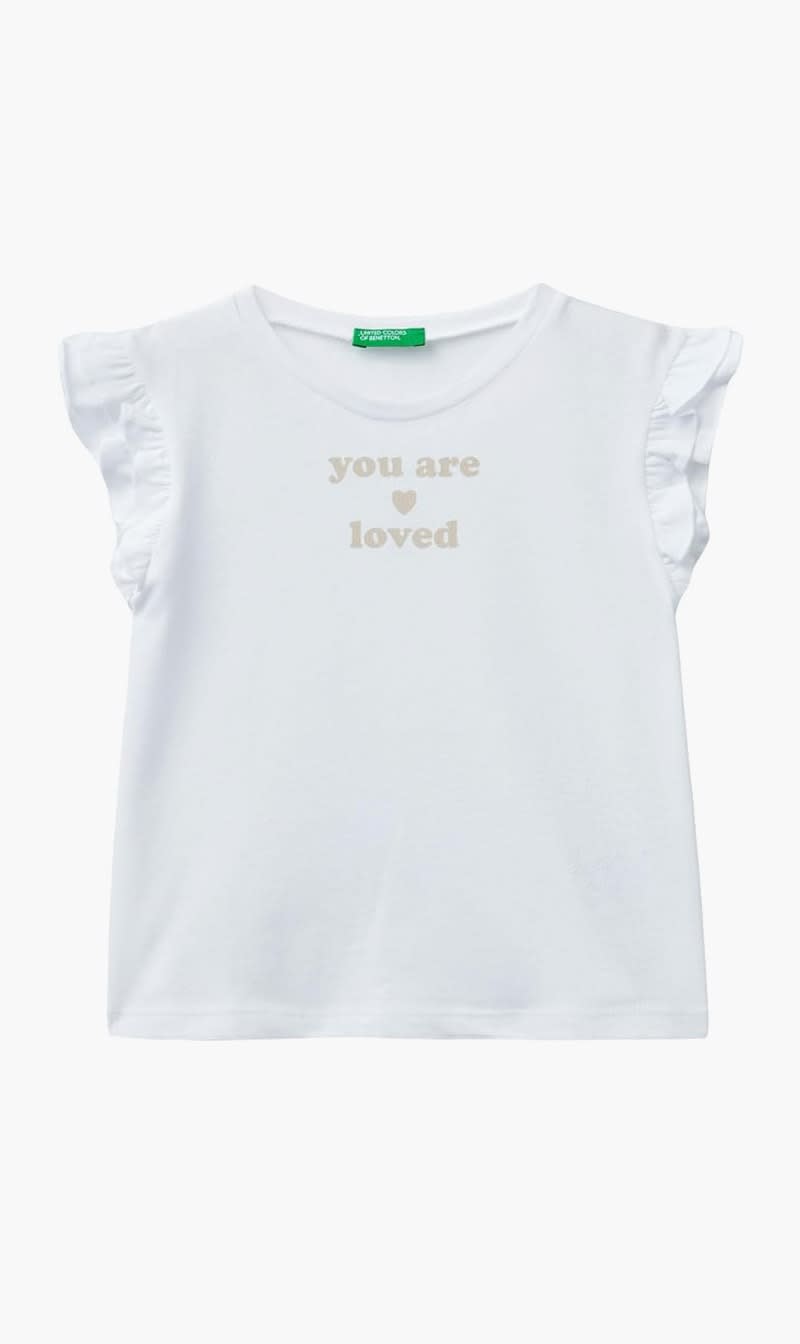 White United Colors Of Benetton Blue T-shirt With Ruffles And Print for Girls