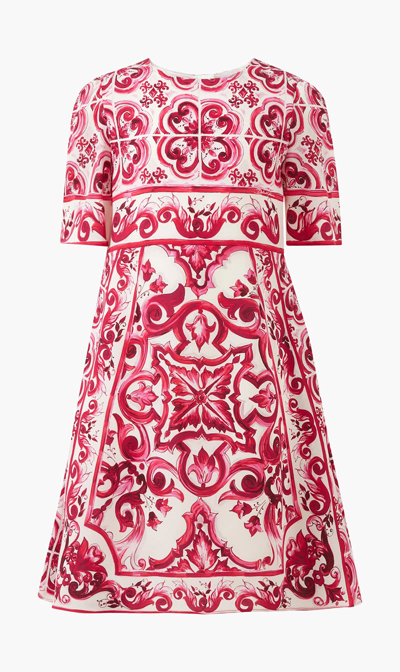 

Dolce & Gabbana Red Majolica Print Midi Dress for Women | The Deal Outlet