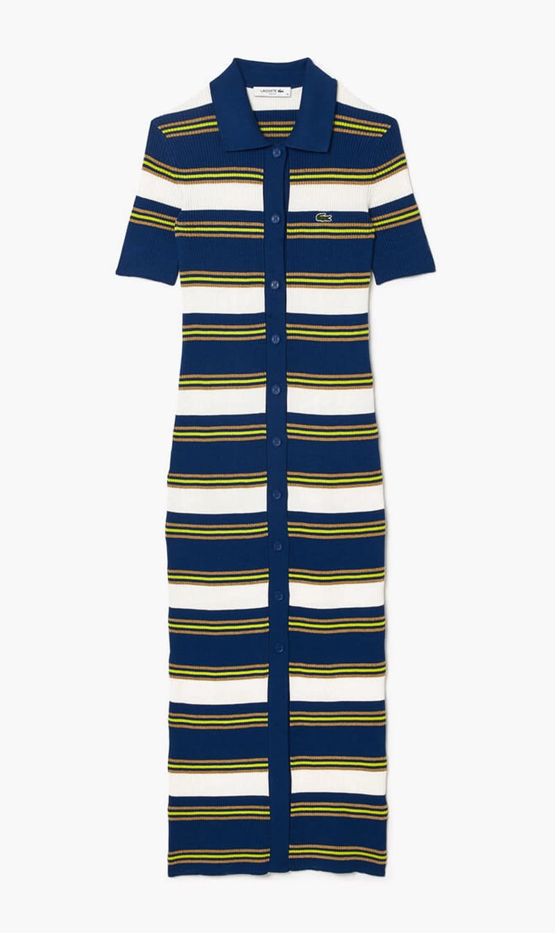 Lacoste Blue Rib Knit Striped Shirt Dress for Women