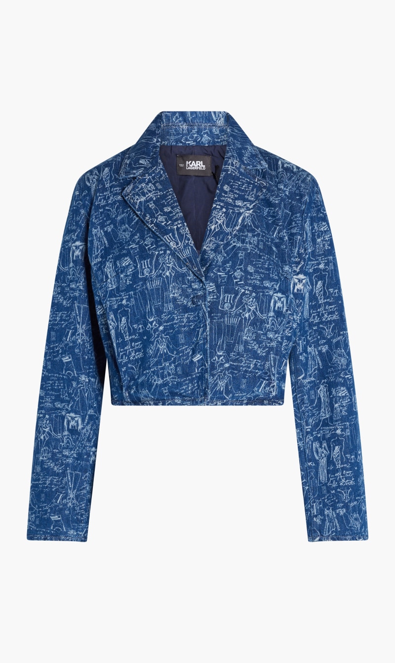 

Karl Lagerfeld Blue Printed Fashion Denim Jacket for Women | The Deal Outlet