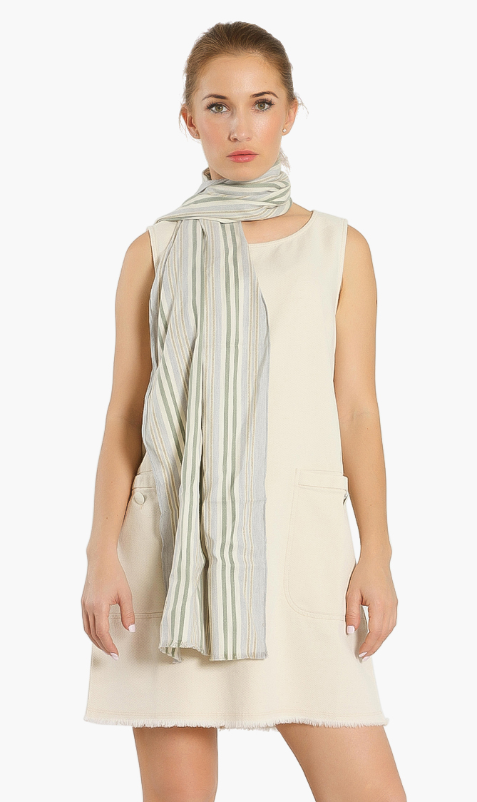 

Striped Cotton Scarf, Green
