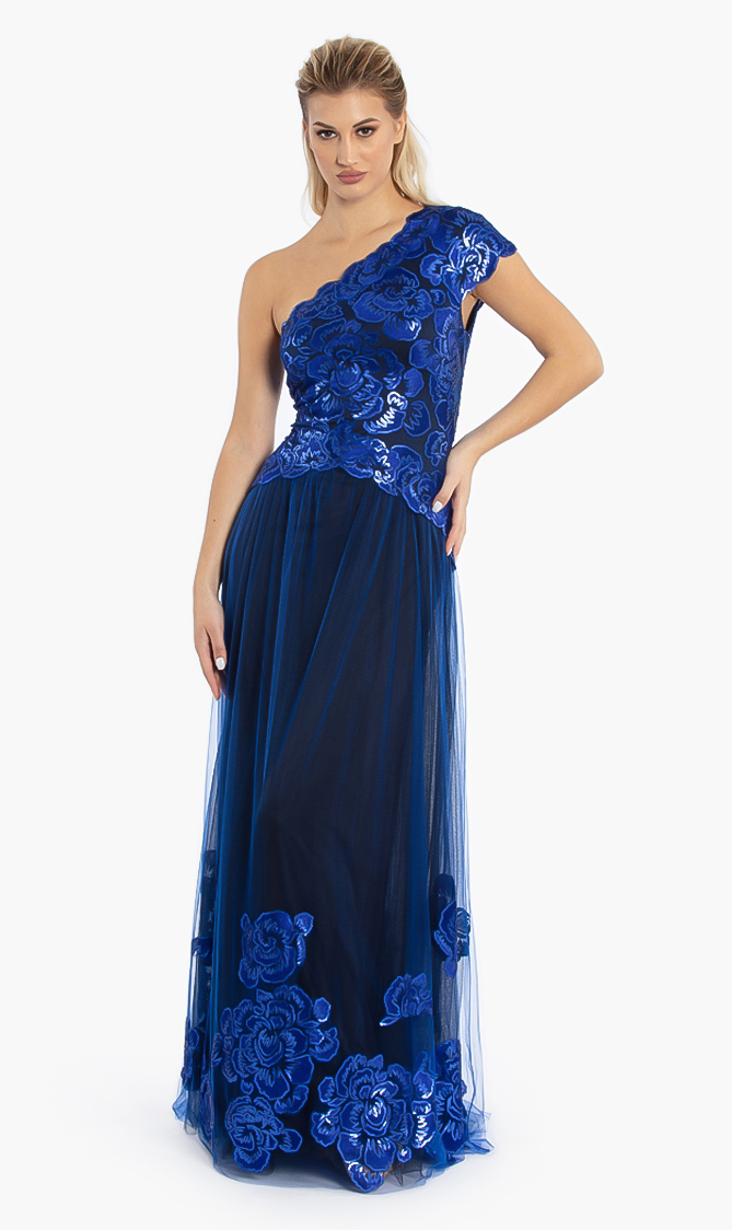Tadashi Shoji One Shoulder Sequins Gown