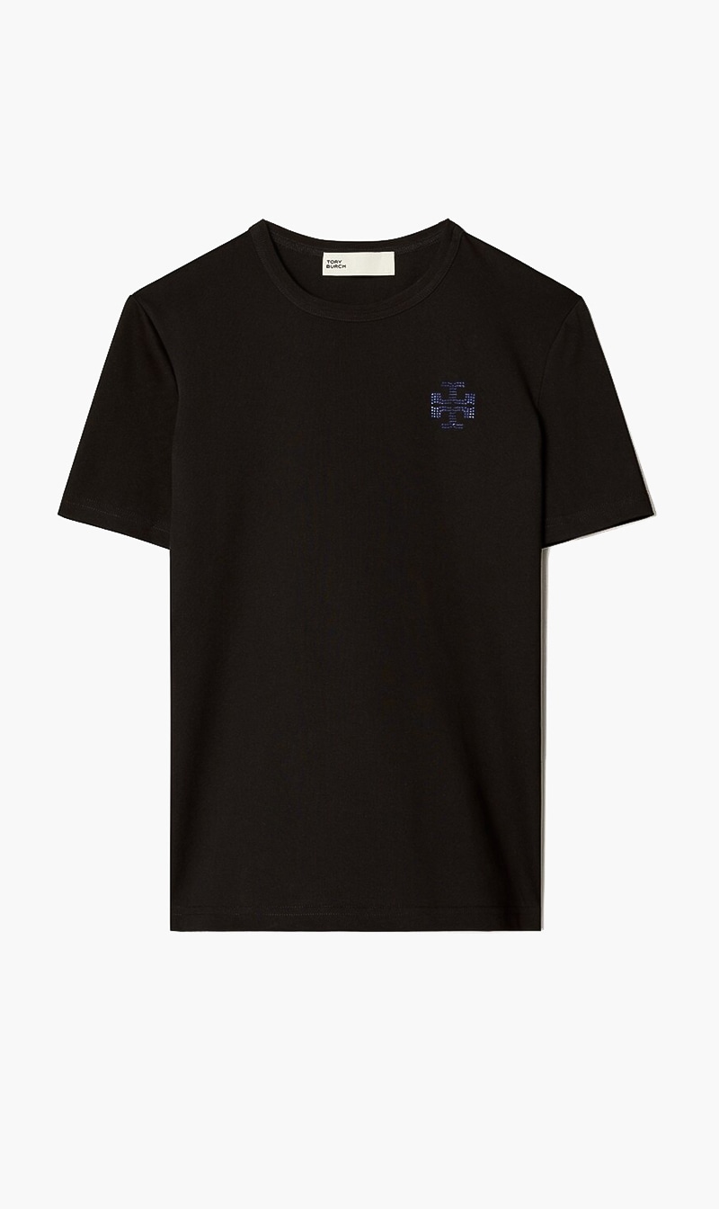 

Tory Burch Black Embellished Logo Tshirt for Women | The Deal Outlet