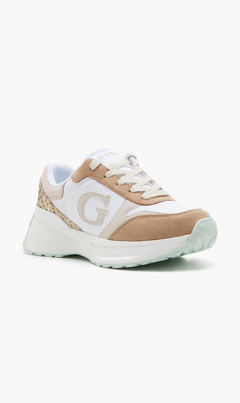 

Guess White Amera Sneakers Nappa Pumetallic Nappa Kid Pu Sp for Women | The Deal Outlet