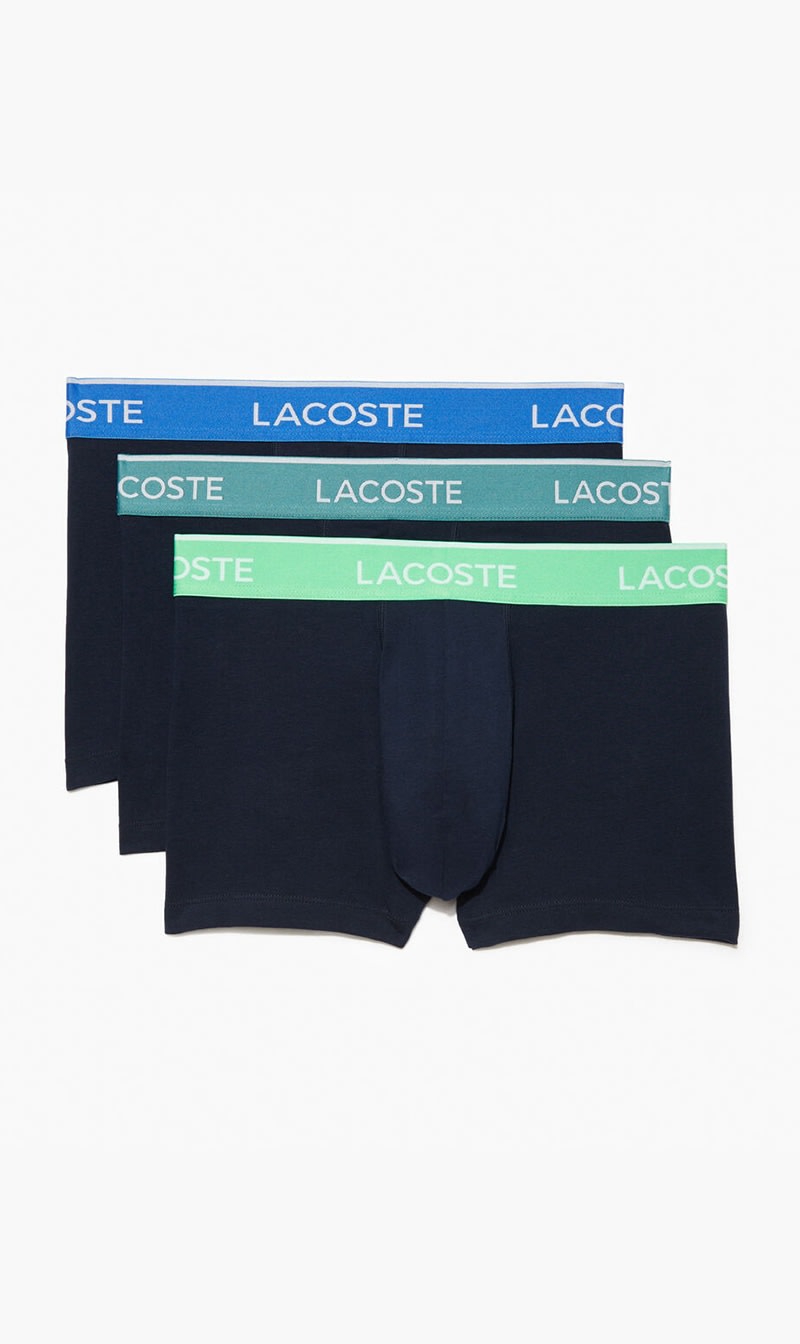 

Lacoste Blue Pack Of 3 Navy Casual Trunks With Contrasting Waistband for Men | The Deal Outlet