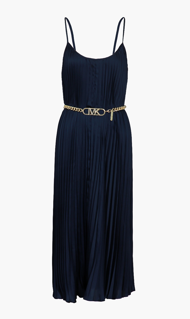 

Pleated Slip Midi Dress, Blue