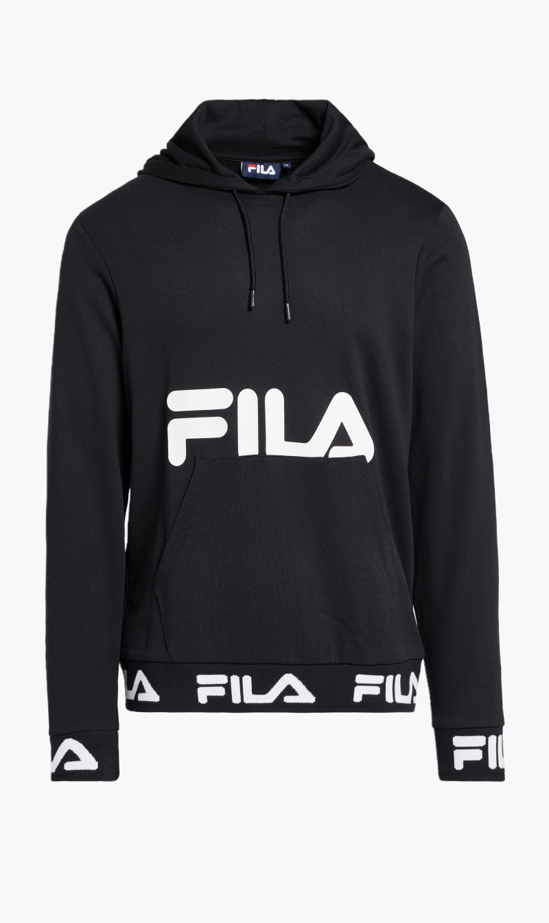 

Hoodie Knitted Rib Front Print, Black