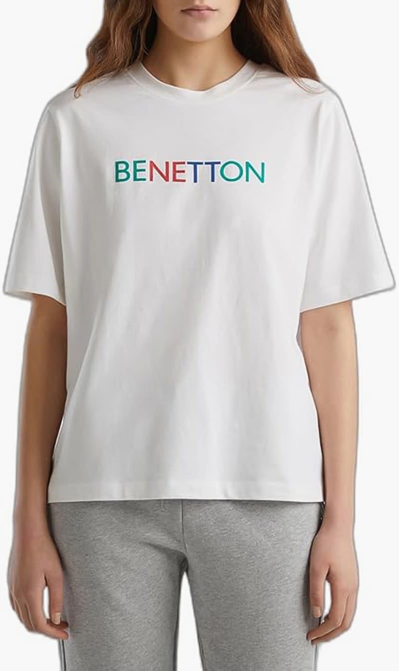 

United Colors Of Benetton White Crew Neck Logo T-shirt for Women