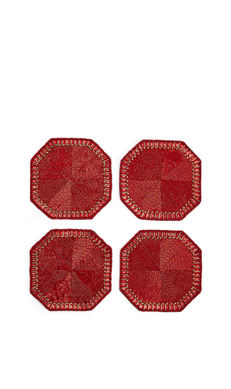 

Kim Seybert Red Louxor Set Of 4 Coasters | The Deal Outlet
