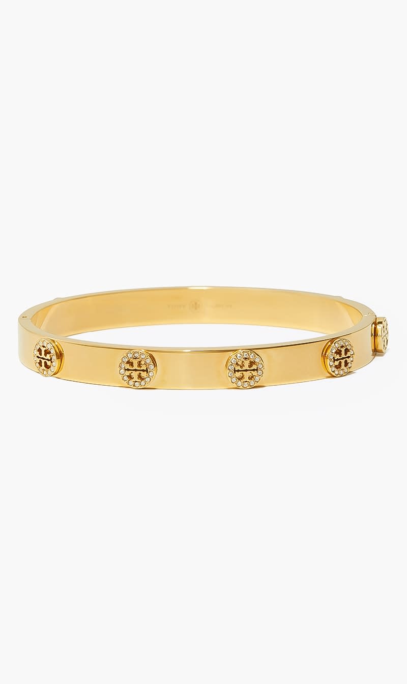 

Tory Burch Gold Miller Stud Pave Hinge Bracelet for Women | The Deal Outlet