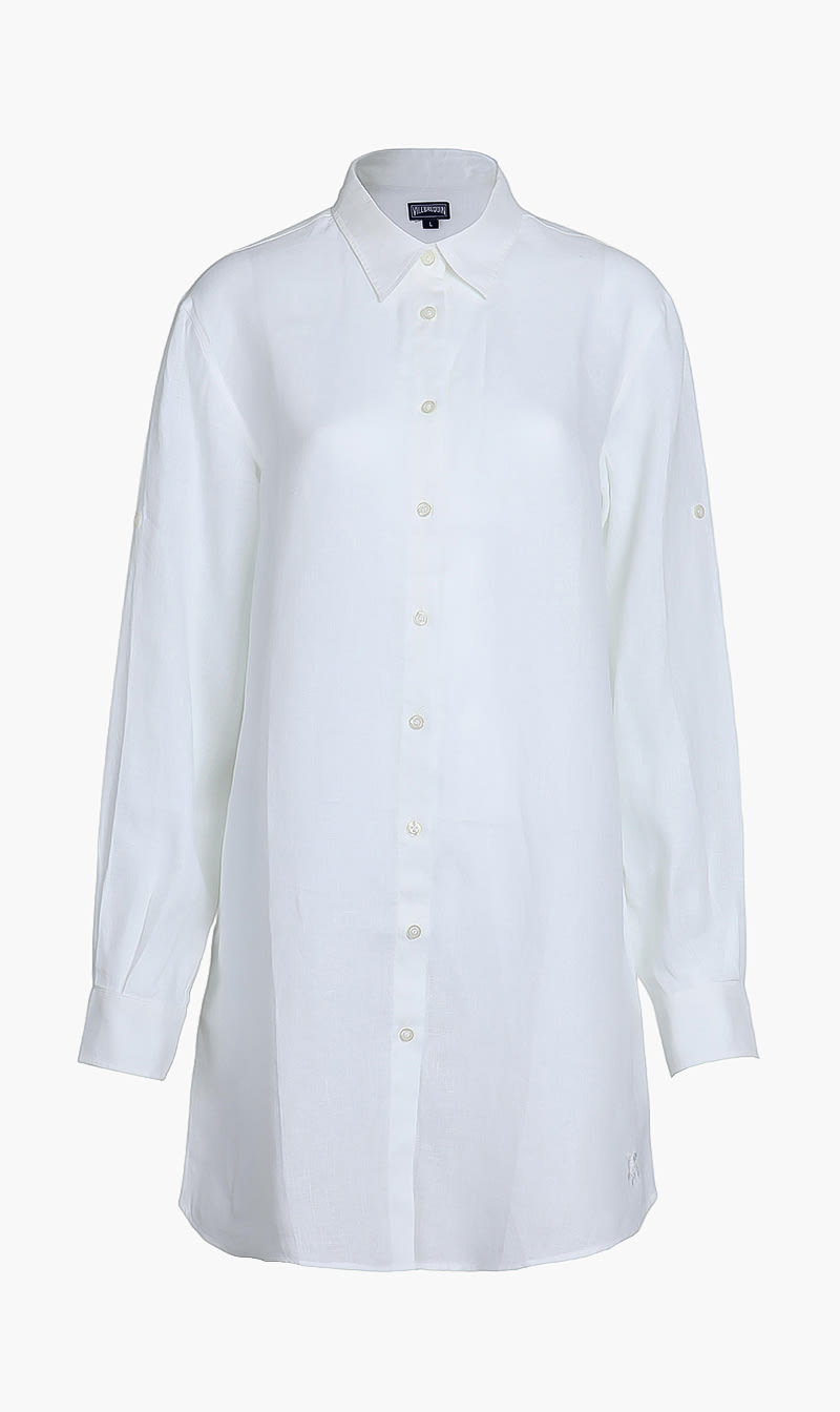 

Vilebrequin White Solid Long Linen Shirt for Women | The Deal Outlet