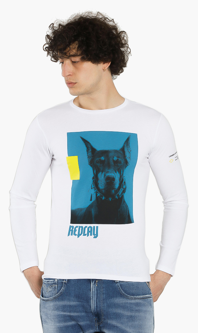 

Dog Print Long Sleeve T-shirt, White