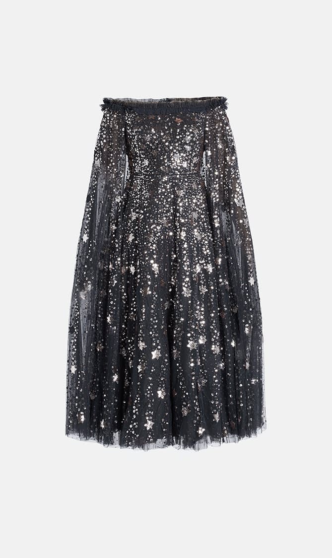 

Needle & Thread Black Shooting Stars Cape Ankle Gown for Women | The Deal Outlet