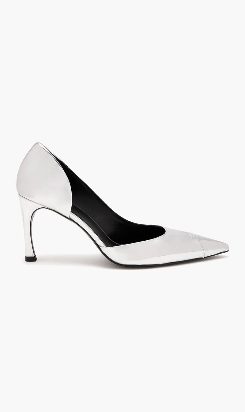 Silver Metallic Leather D'orsay Pumps for Women