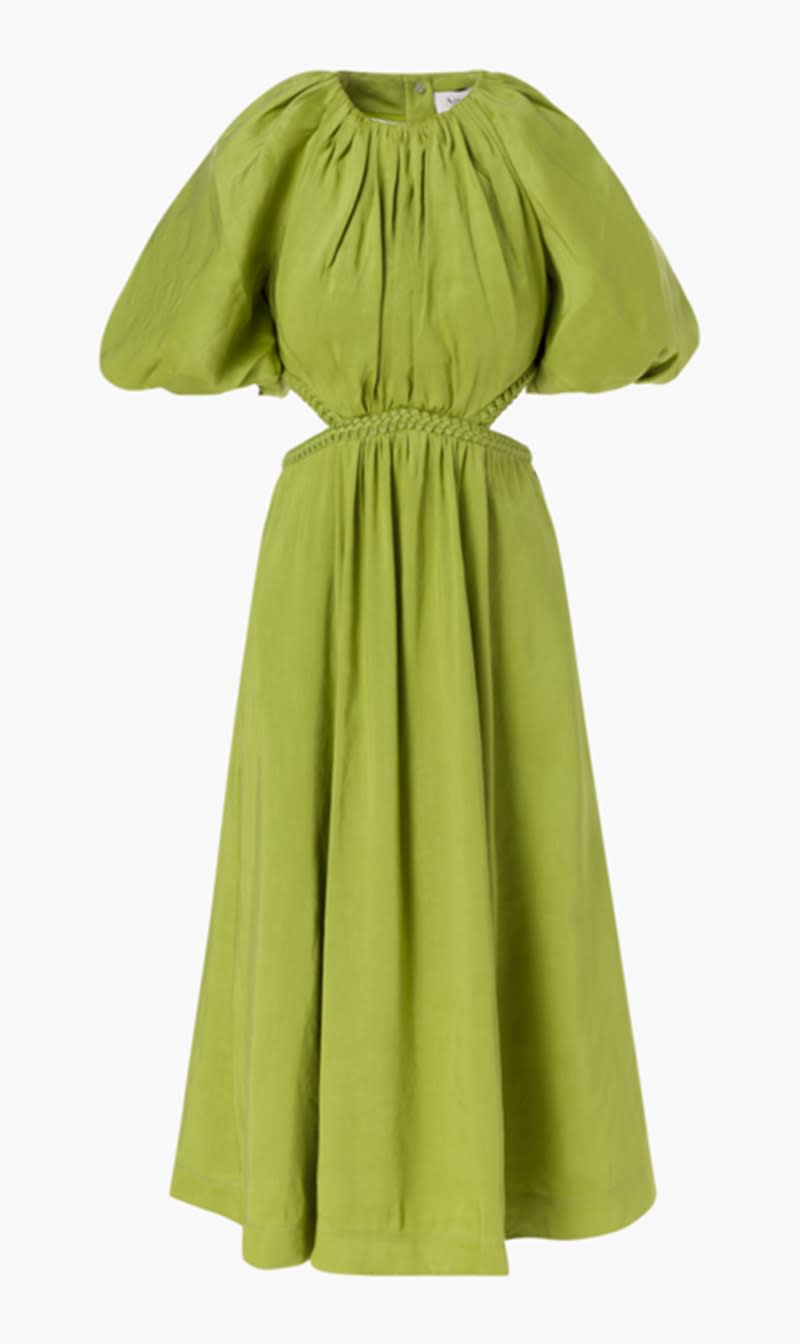 

Aje Green Capucine Puff Sleeve Midi Dress for Women | The Deal Outlet