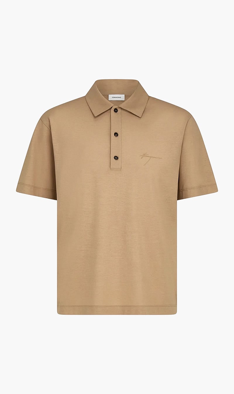 Ferragamo Beige Crepe Voile Polo Shirt for Men