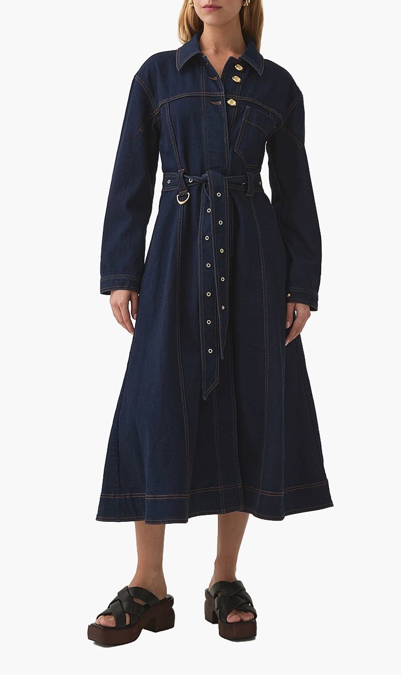 

Aje Blue Resonance Denim Midi Dress for Women | The Deal Outlet