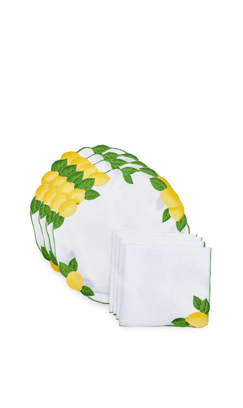 

Atelier Houria Tazi Yellow Citron Set Of 4 Placemats & Napkins | The Deal Outlet