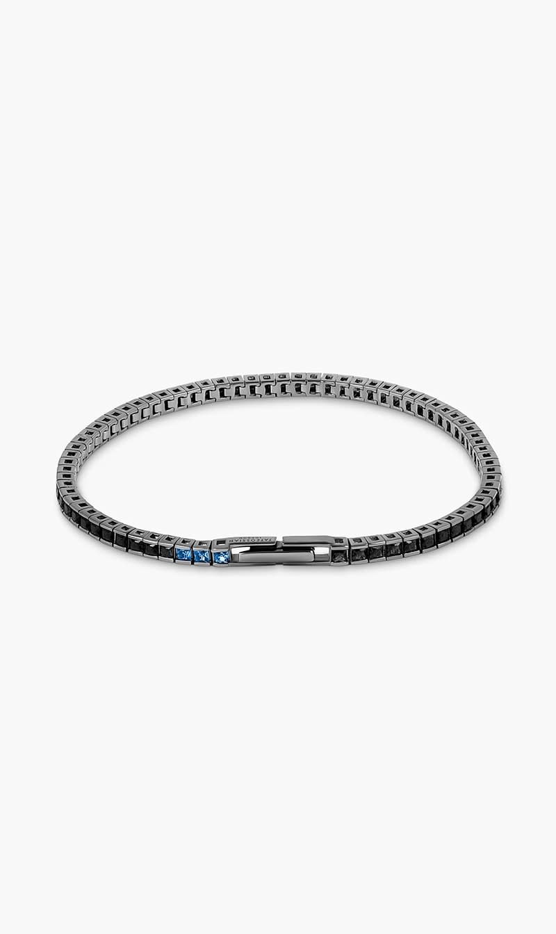 

Tateossian Silver Quadro Tennis Semi-precious Bracelet In Black Rhodium Plated Sterling Silver With Black Nano Stones for Men | The Deal Outlet