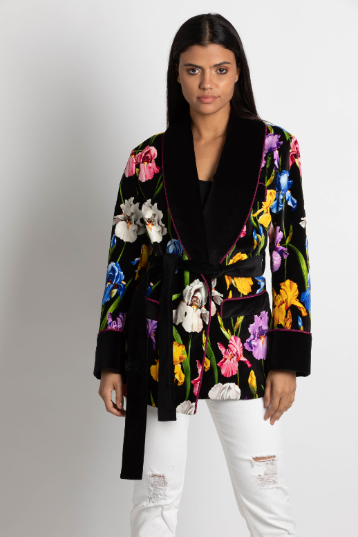 

Dolce&gabbana Iris-print Velvet Short Robe Jacket