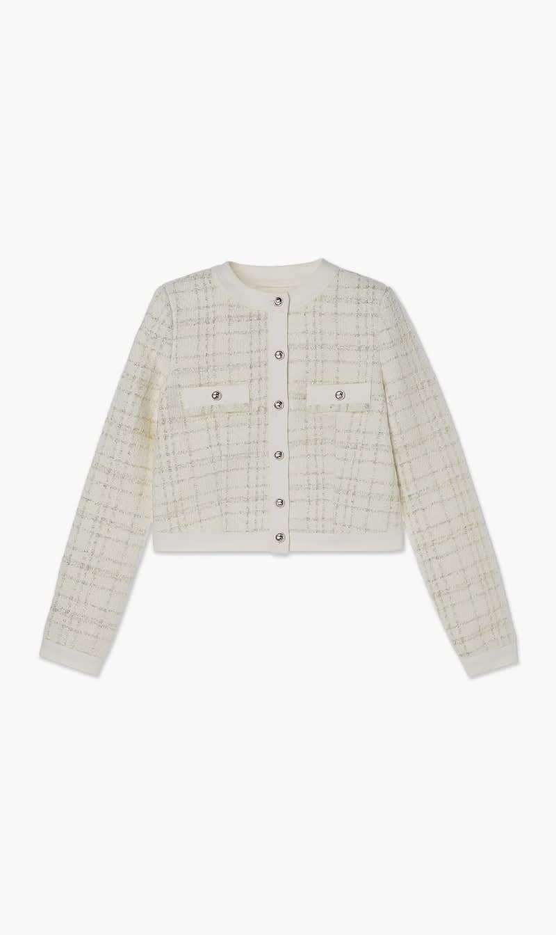 

Guess White Clarissa Tweed Jacket for Women | The Deal Outlet