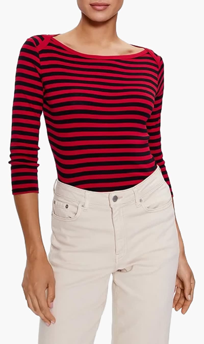 United Colors Of Benetton Red Striped T-shirt for Women
