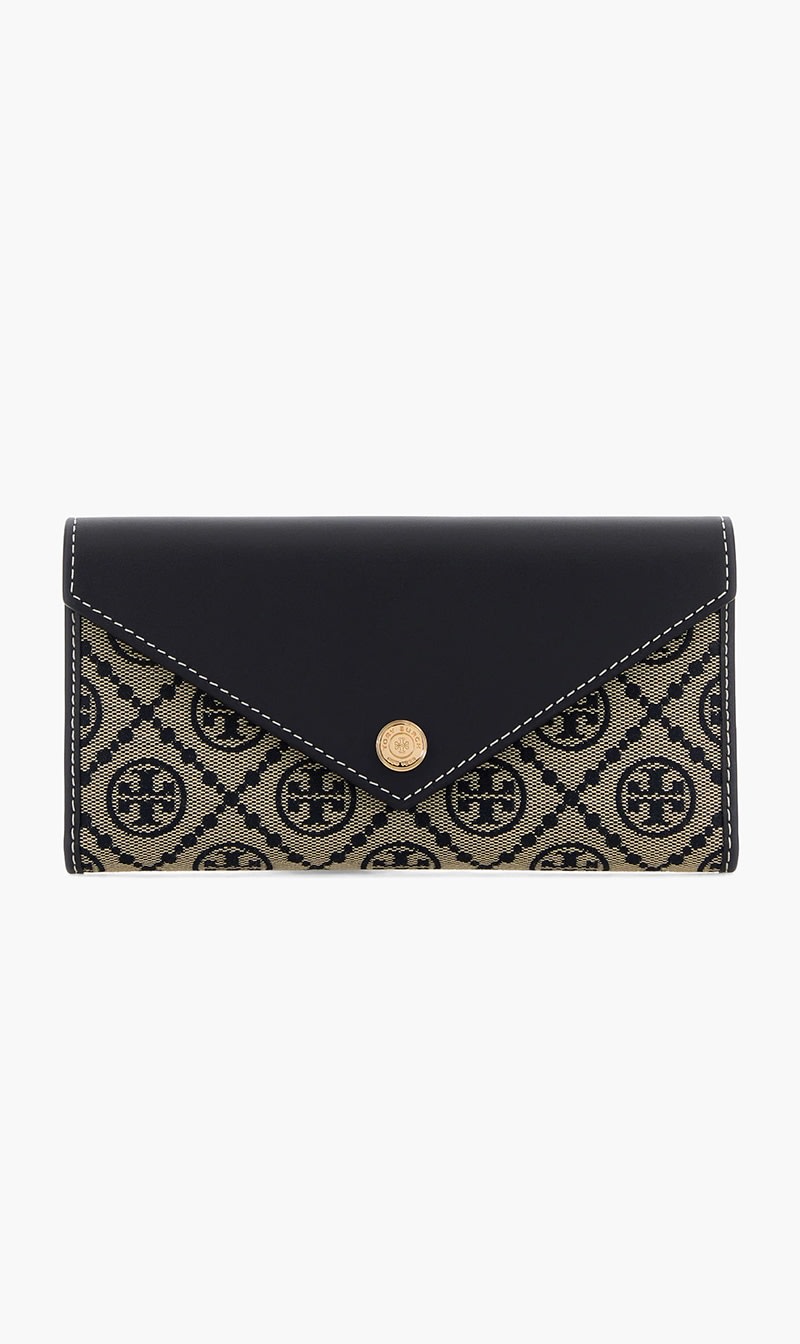 

Tory Burch Black T Monogram Leather Envelope Wallet for Women | The Deal Outlet